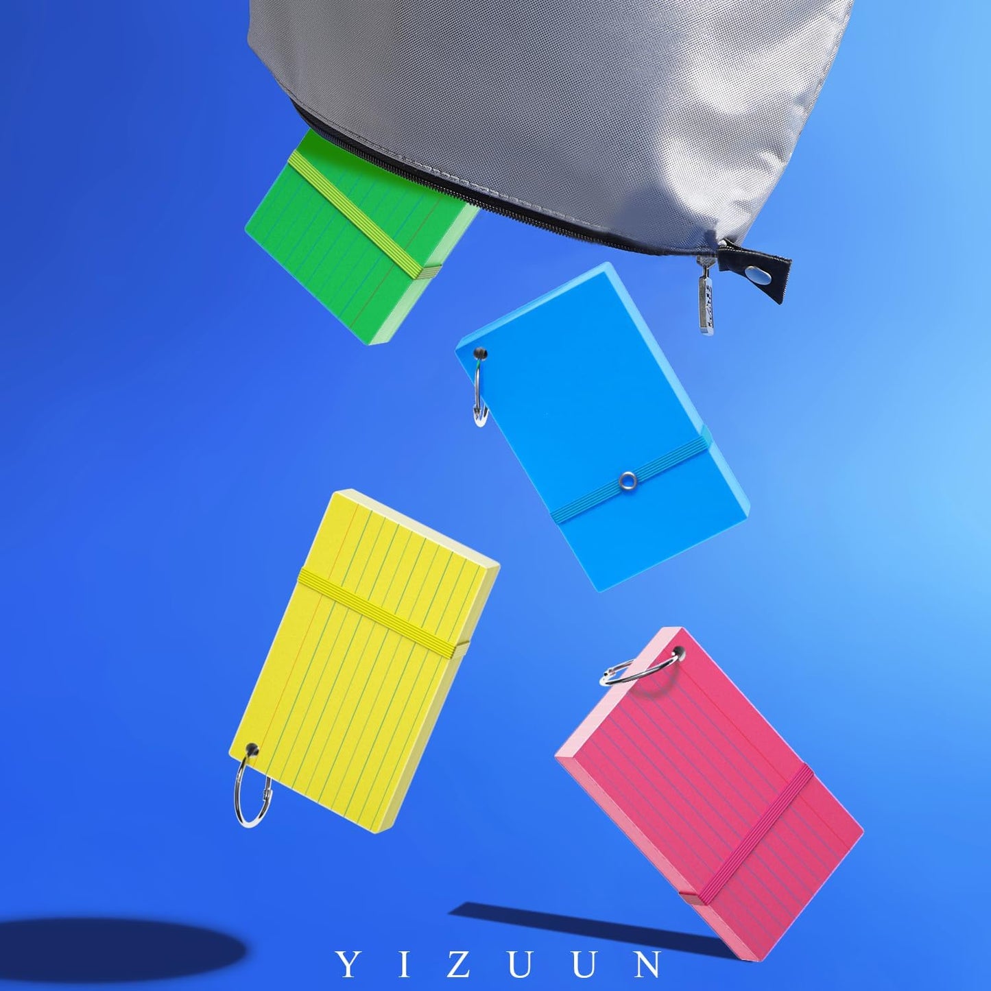Colored Index Cards 3x5, YIZUUN Flash Cards with Ring, 200 PCS, Ruled Note Cards, Flash Cards for Studying, 3x5 Note Cards for Office, Home, School