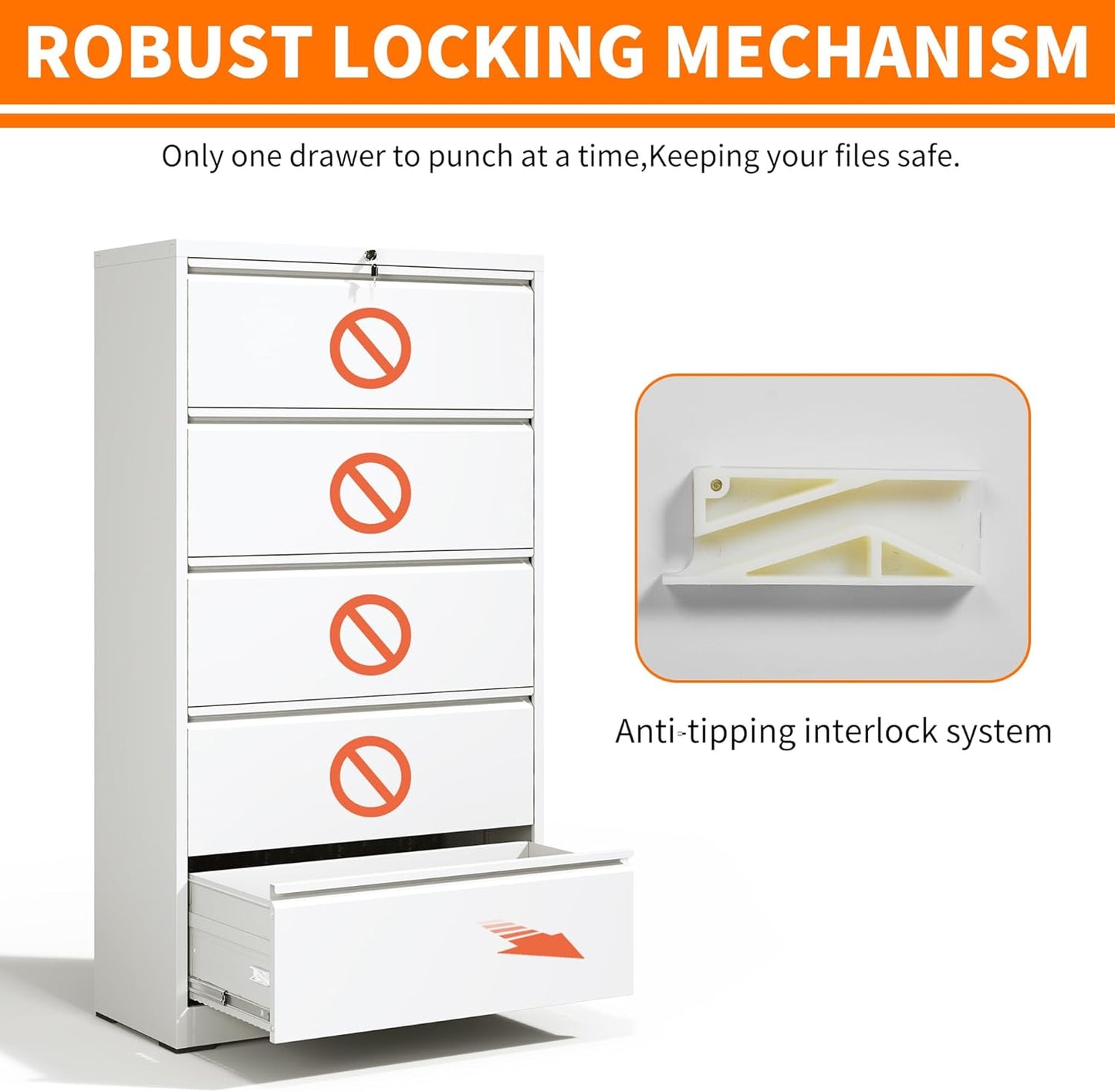 Locking Filing Cabinet with 5 Drawer Heavy Duty Large Metal File Cabinet Home Office Lateral File Cabinets Wide Steel Cabinet for Legal/Letter Size File,Assembly Required