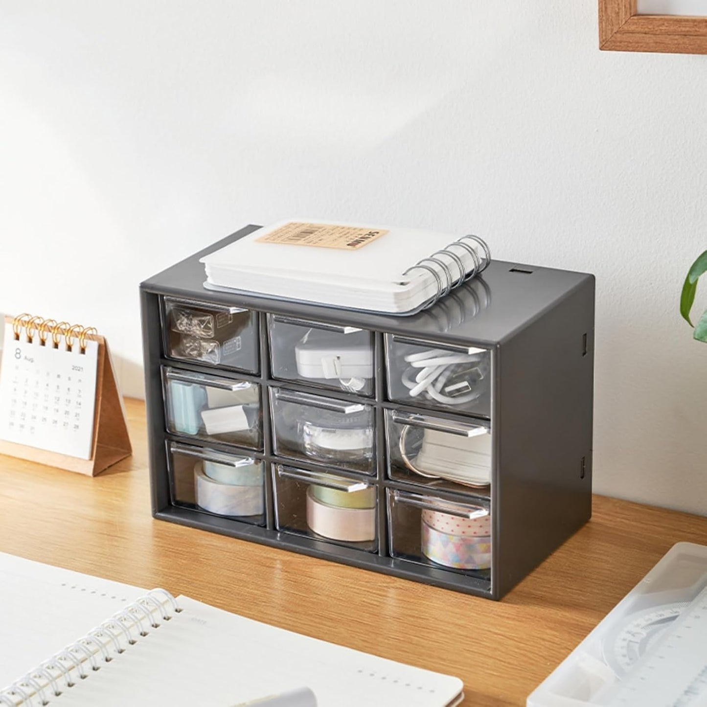 Feadily 2PCS Small Drawer Organizer for Desk, Desktop Drawer Organizer with 9 Clear Drawers, Plastic Desktop Storage Drawers 7.1 Inch x 3 .9 Inch x 4.7 Inch, Black