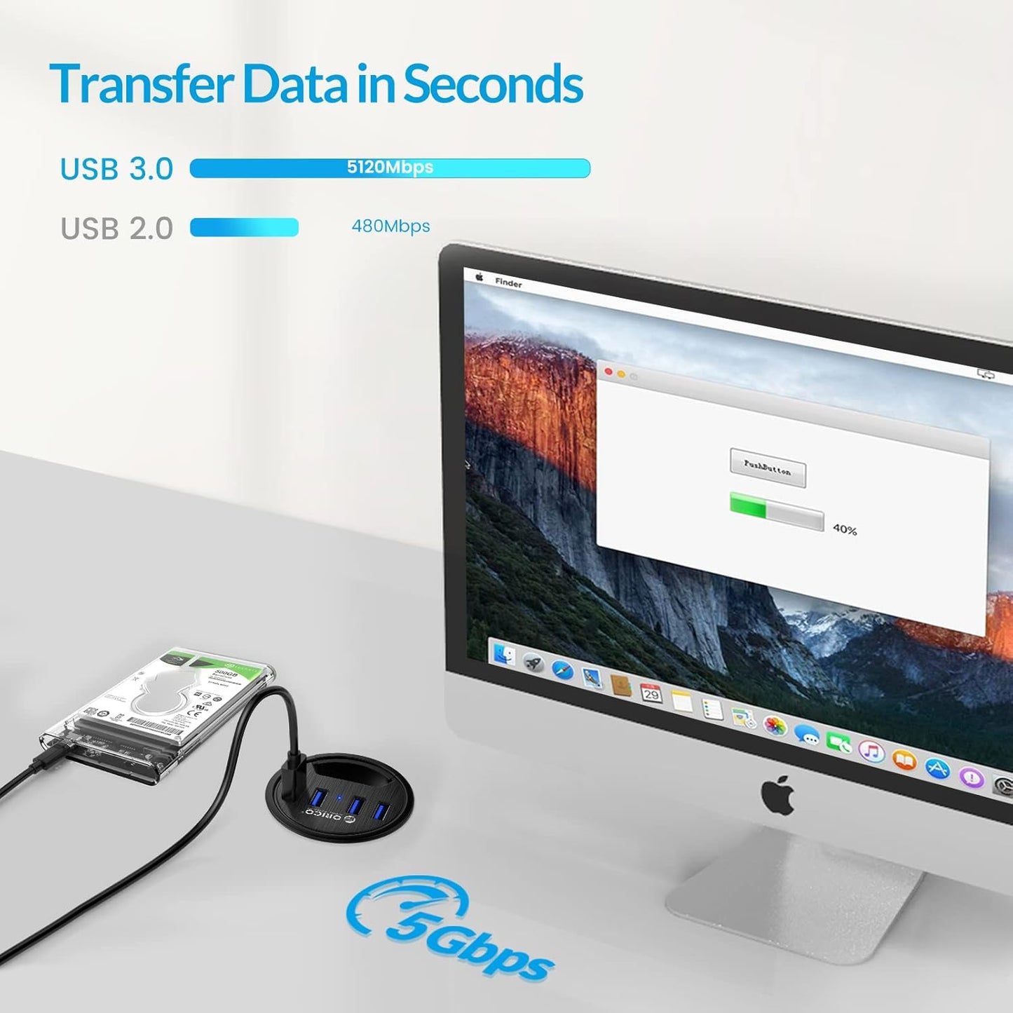 ORICO Desk Grommet, 4 Port USB 3.0 Hub, 5Gbps Data Transmission with 4.9ft Cord for Diameter 2.36" or 60MM Hole, Office Accessories, for PC, Flash Drive, HDD Enclosure and Other USB Devices