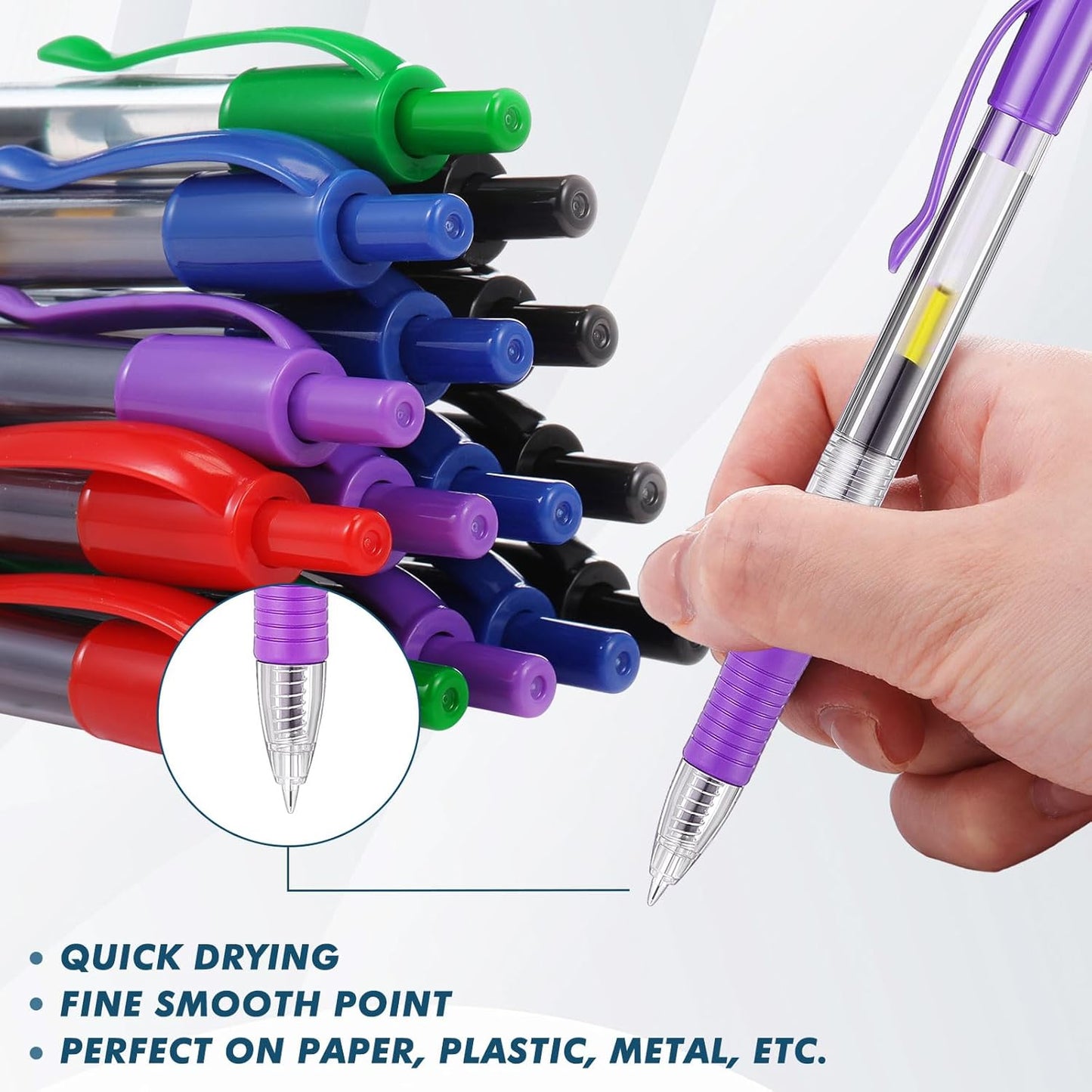 Jetec 500 Pcs Premium Gel Roller Pens Bulk, Fine Point 0.7 mm, Retractable Gel Ink Roller Ball Pens for Writing Journaling Taking Notes Office (Black,Blue,Red,Green,Purple)