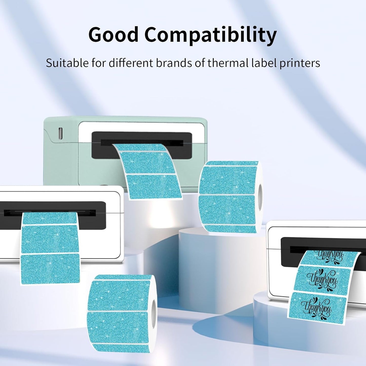 2"x1" Holographic Thermal Labels Stickers, Glitter Direct Thermal Printer Labels, Waterproof Self-Adhesive Address Shipping Label Stickers, 300 Sheet/ 1 Roll, Holographic Shiny Blue