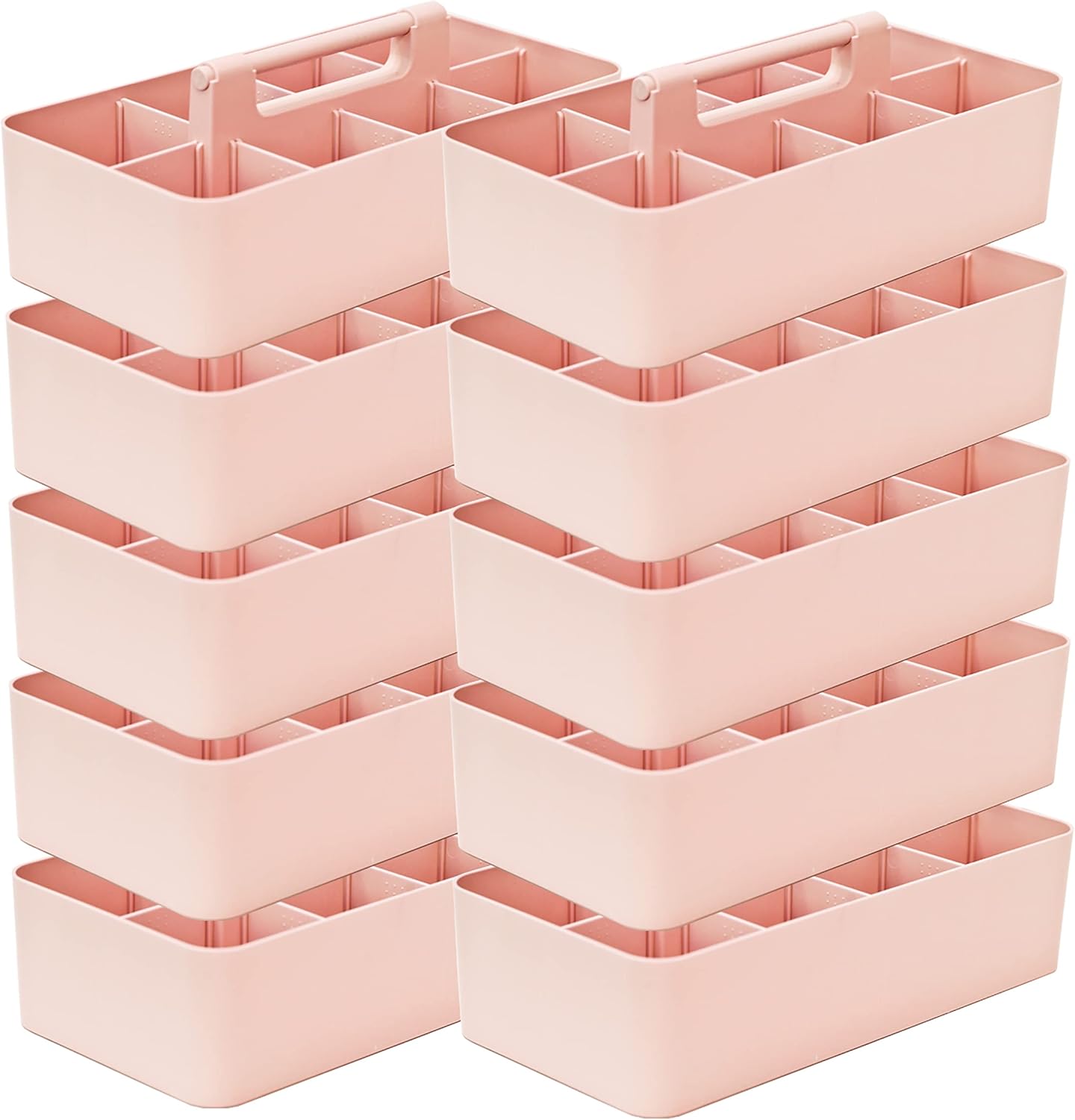 -Large Portable Caddy, DIY Dividers, 8 Compartments, School Office Supplies Home Business Basket with Handle Storage Organizer Made in USA (10 PACK, Indie Pink)