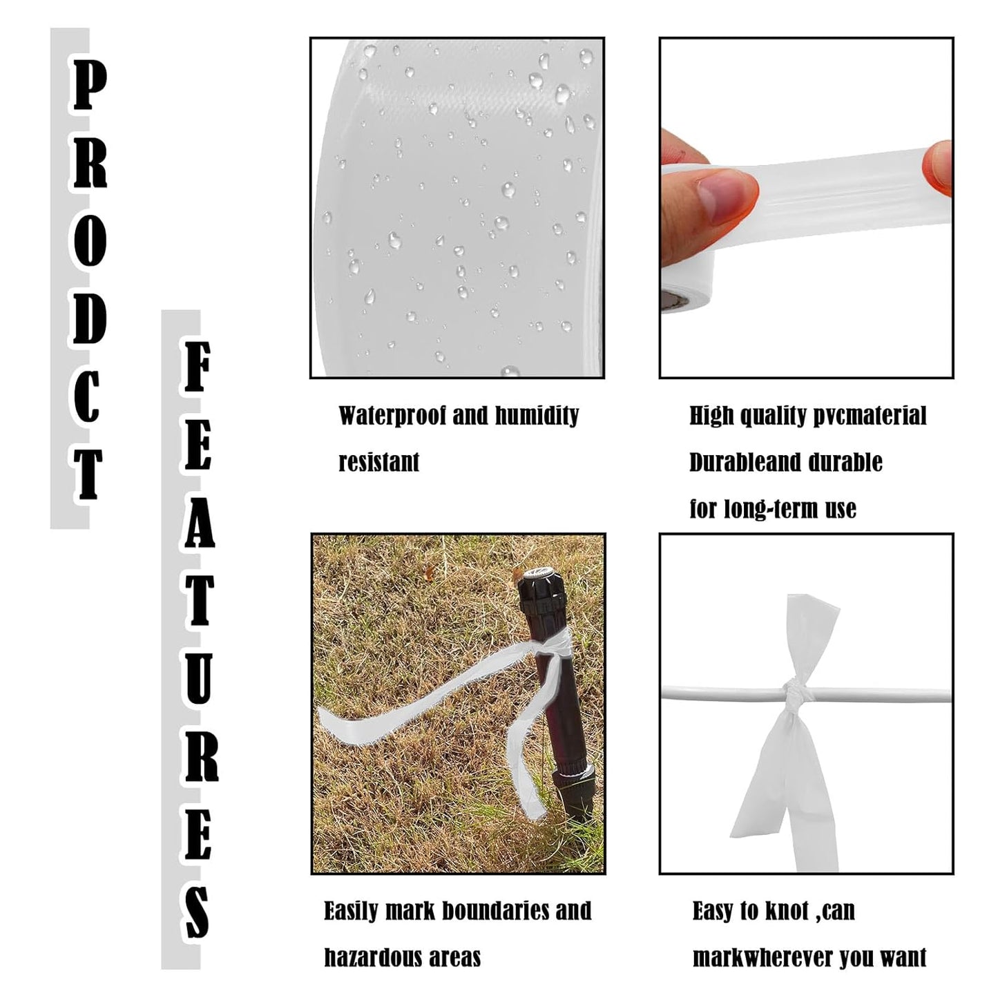 10 Pack White Flagging Tape, Non-Adhesive Plastic Ribbon Neon Marking Roll,1inch*2000ft, Marking Tape for Tree Marking, Hunting, Boundaries and Hazardous Areas,Trail Marking