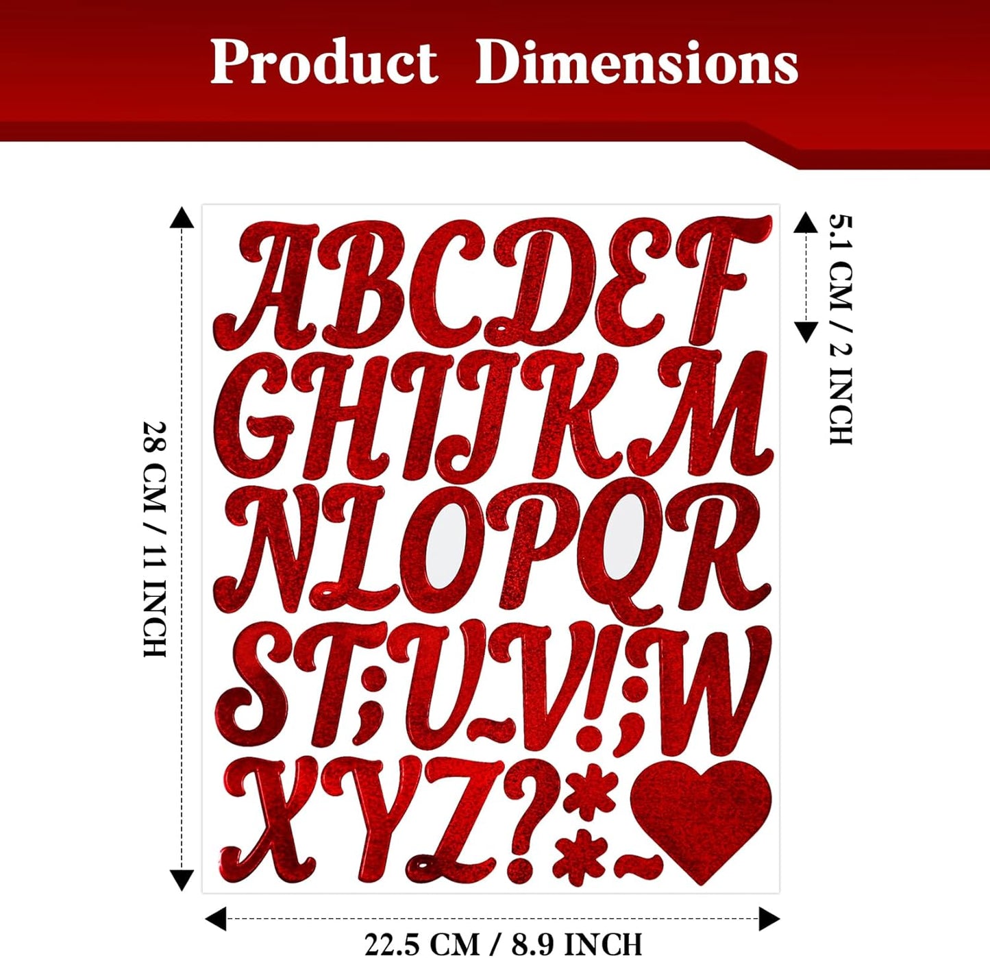 Glitter Letter Stickers,10 Sheets 2 Inches Self-Adhesive Vinyl Letters Alphabet Sticker Decals for Scrapbook,Door,Mailbox,Bulletins Boards -Red