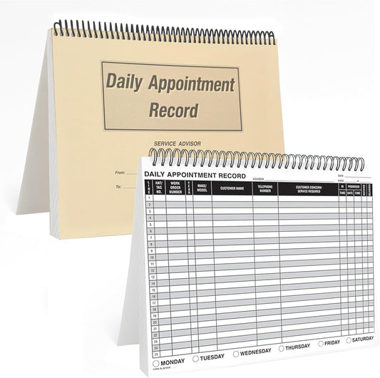 MICRO TEC Daily Appointment Record Log Books – 8.5" × 11" Spiral Bound Planner – Durable 90# Paper Notebook for Auto Repair Shops, Service Advisors & Daily Tracking - 100 Pages/Book (Book of 1)