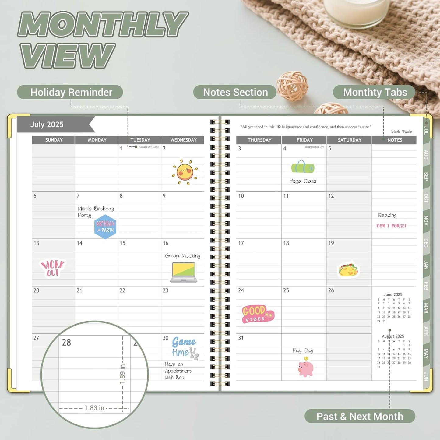 Academic Planner 2025-2026 (8.5" x 11") - Weekly & Monthly Planner (Jul. 2025 - Jun. 2026), Column View Calendar Organizers, Hardcover Agenda Book with Tabs for Office & School, Green