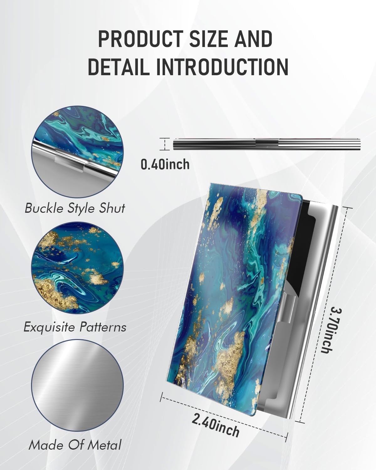 Business Card Metal Slim Organizer, Professional Stainless Steel Square Pocket Wallet for Office Workers, Compact and Portable for Pockets (Dark Blue Marble)