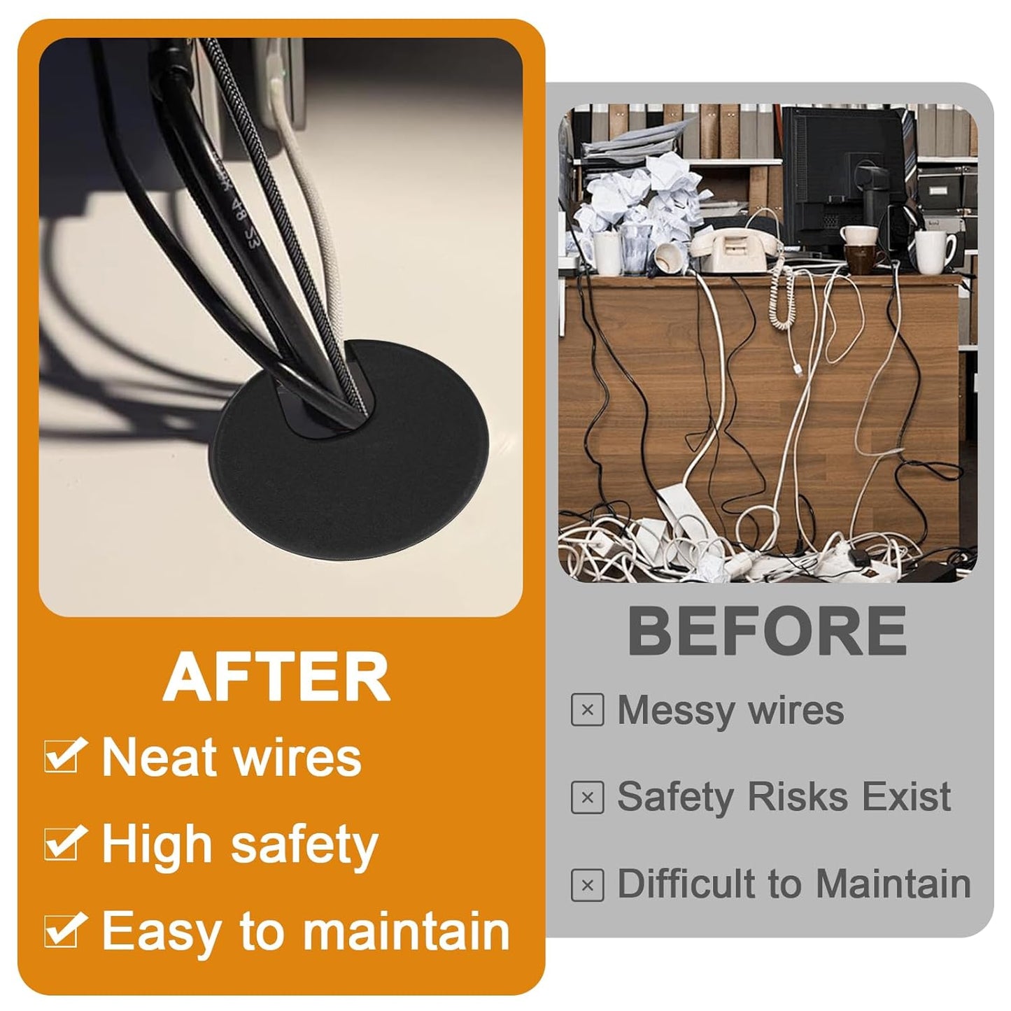 12 PCS Desk Wire Hole Insert, Desk Grommet, Cord Hole Cover 1.97in Black Wire Organizer Caps Detachable Cable Cord Organizer Suitable for Office Desks, Tv Cabinets, Desktops