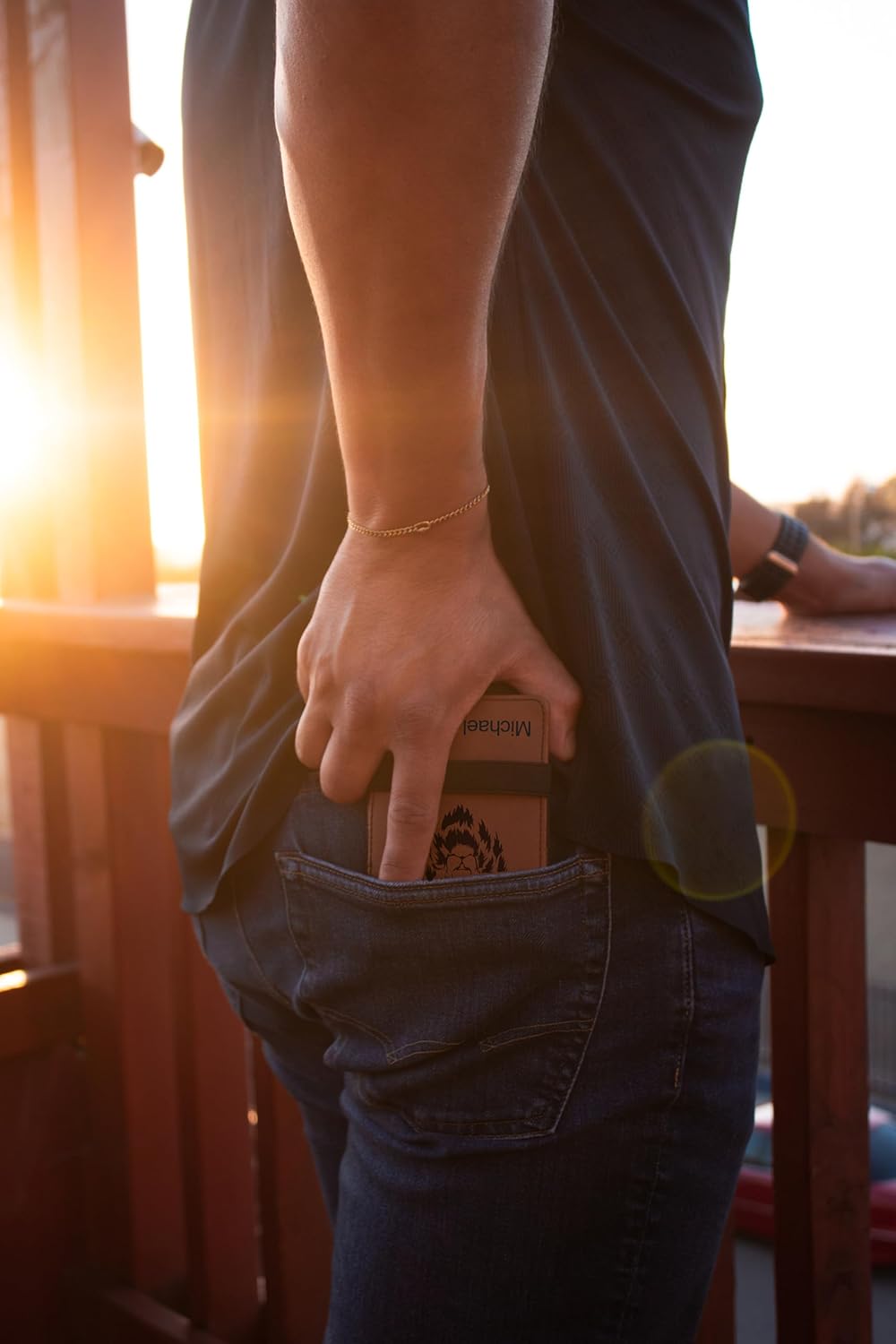 LaserGram Mini Padfolio with Notepad and Pen, Flag of The United States, Personalized Engraving Included (Dark Brown)