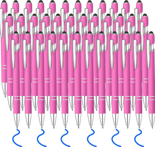 36 Pcs Blue Ink Ballpoint Pen with Stylus 2 in 1 Ballpoint Pen for Touch Screens School Office Coworkers (Hot Rose)