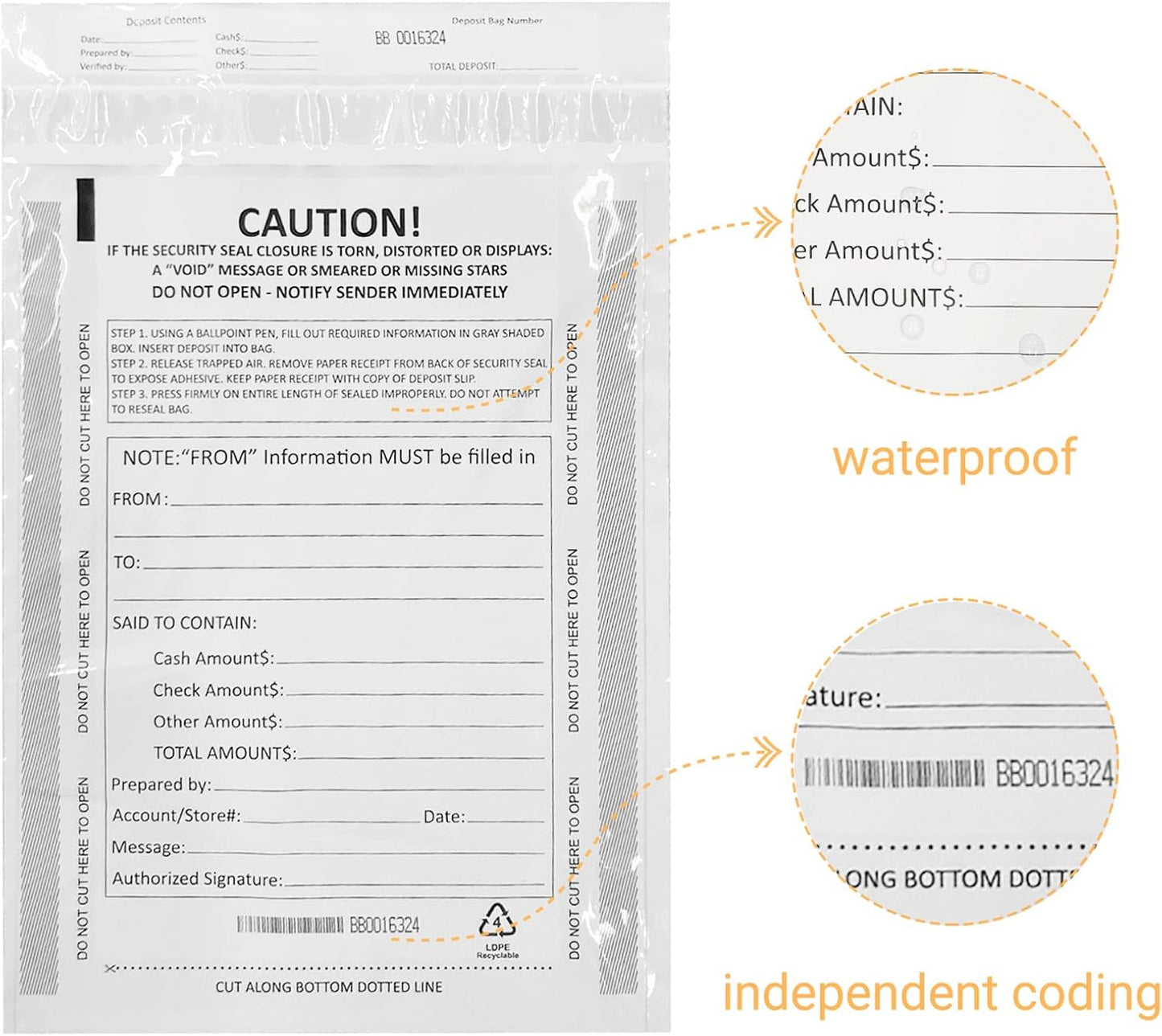 10 x 13 Inch Deposit Bags Security Pocket Bank Deposit Envelopes (White, 100 Pack)