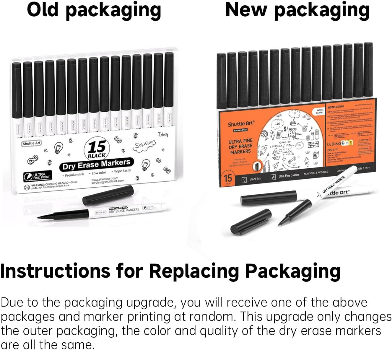 Shuttle Art Ultra Fine Dry Erase Markers, 15 Pack Black Whiteboard Markers with Erase, Dry Erase Markers Perfect For Writing on Whiteboards, Dry-Erase Boards,Mirrors for School Office Home