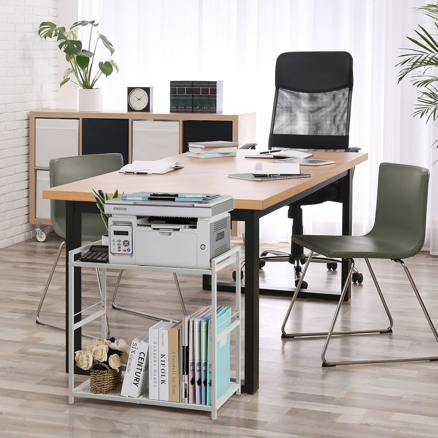 Computer Tower Stand, PC Tower Stand Metal Rolling Cart Holds up to 40lbs, 2 Tier Mobile Printer Stand with Storage Under Desk for Home & Office, White