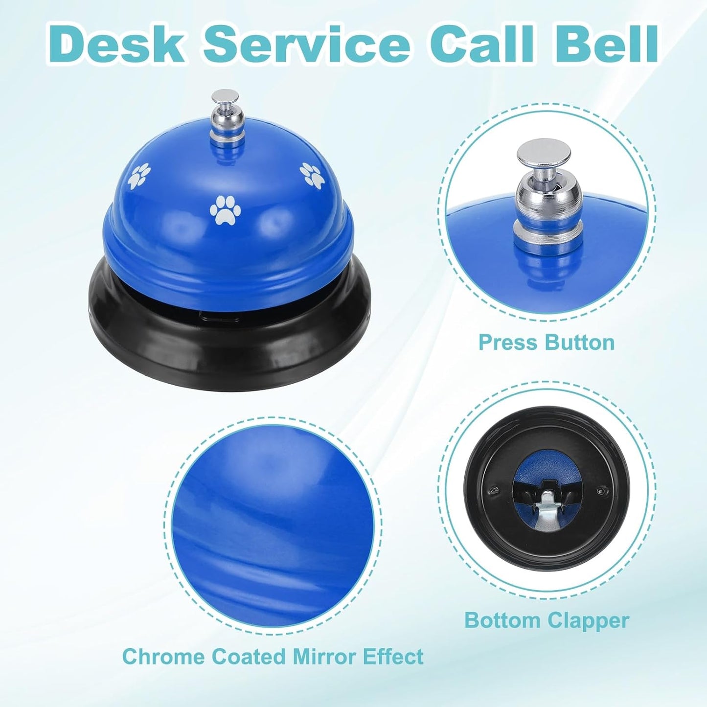 uxcell Desk Service Call Bell, 2.95 Inch Metal Dinner Service Bell Ring for Hotel Restaurant Reception Area and Wedding Party Events, Light Blue