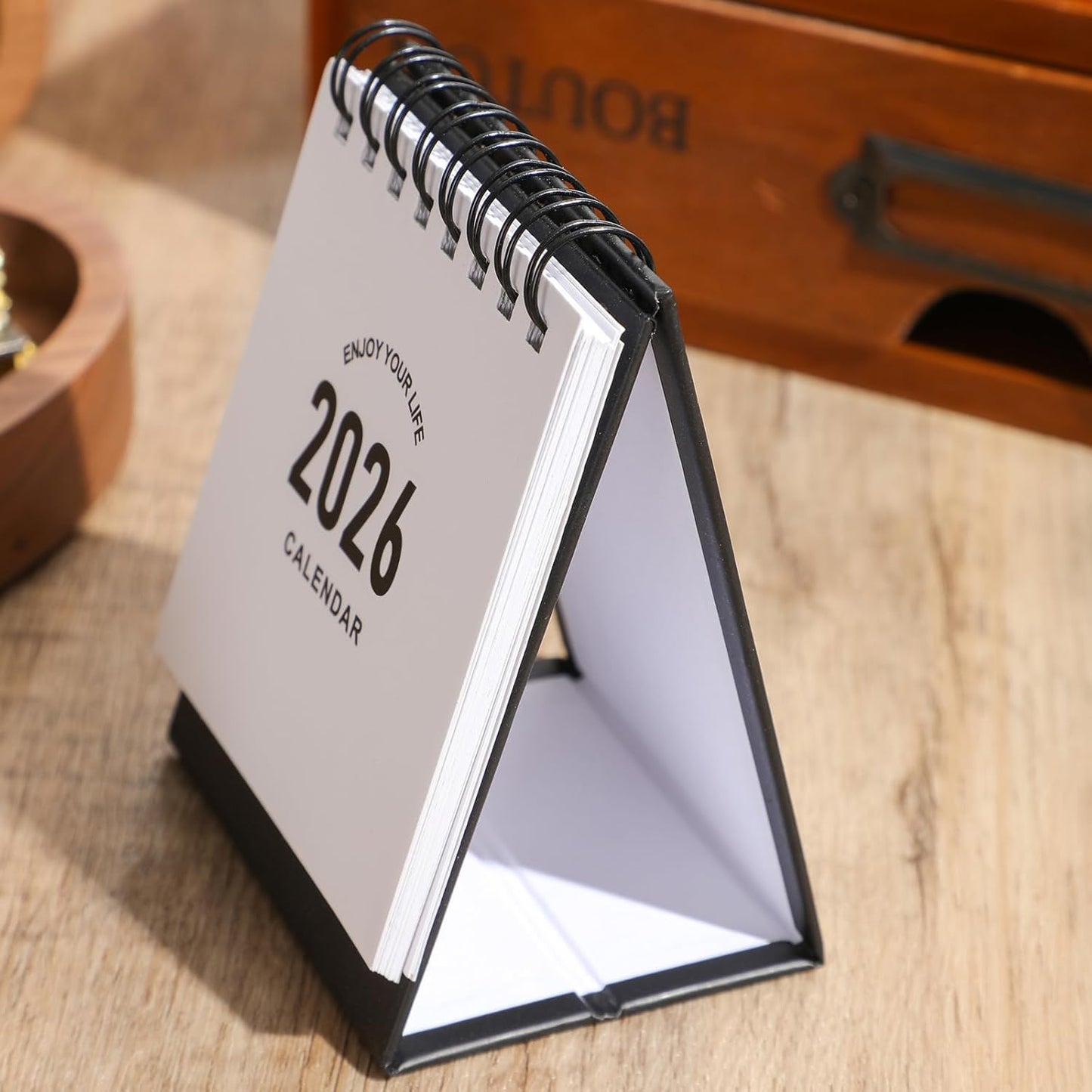 Mini Desk Calendar 2025- Small Desktop Calendar July 2025 to Dec 2026 Mini Daily Schedule Thick Paper Twin-Wire Binding with Stickers for Home Office School (Black-white)