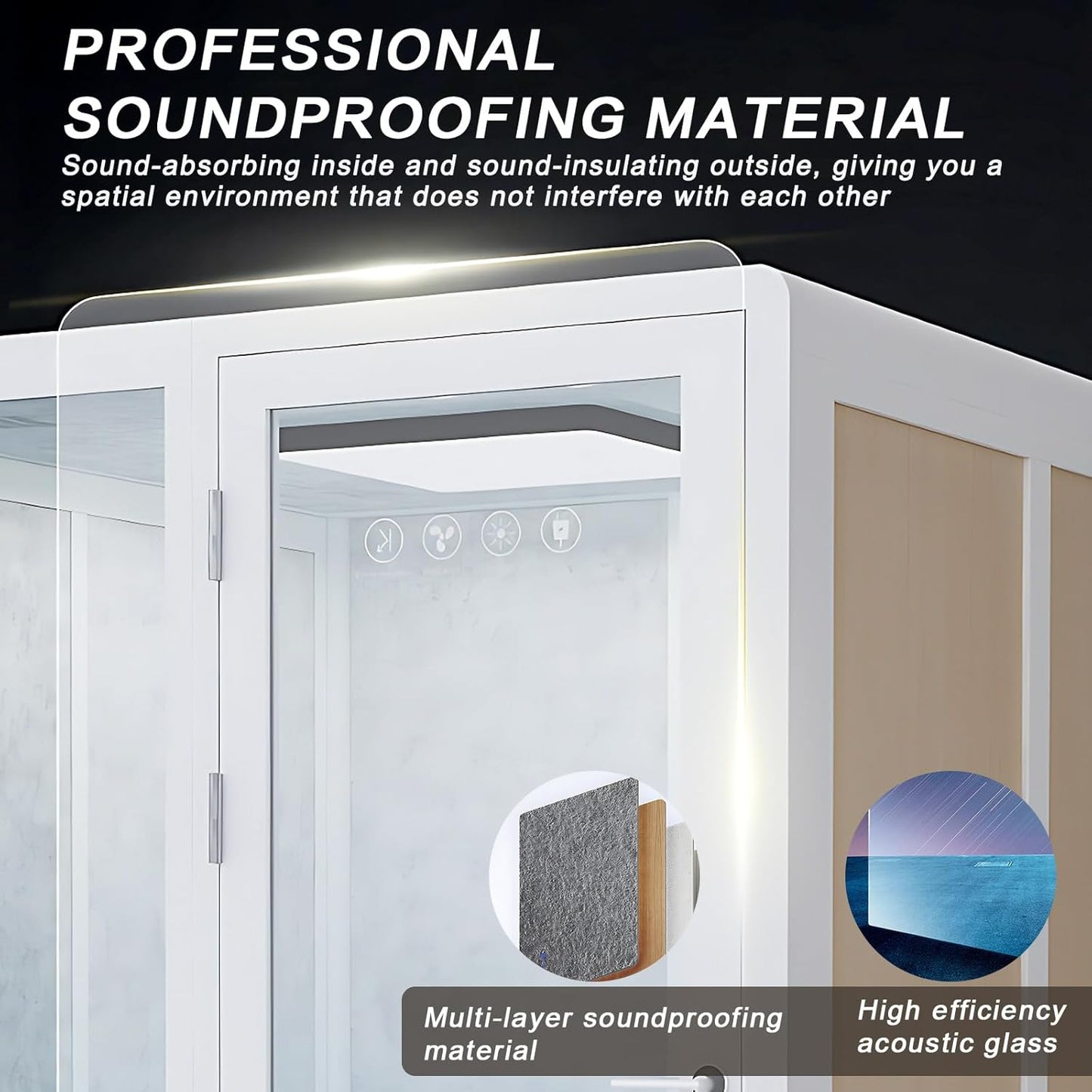 Office Sound Booth with Audio Privacy - Soundproof Booth Includes White with Wood Grain Side Trim,Soundproof Room with Light,Fans, Socket for Piano Room,Negotiation Room (70.86IN)