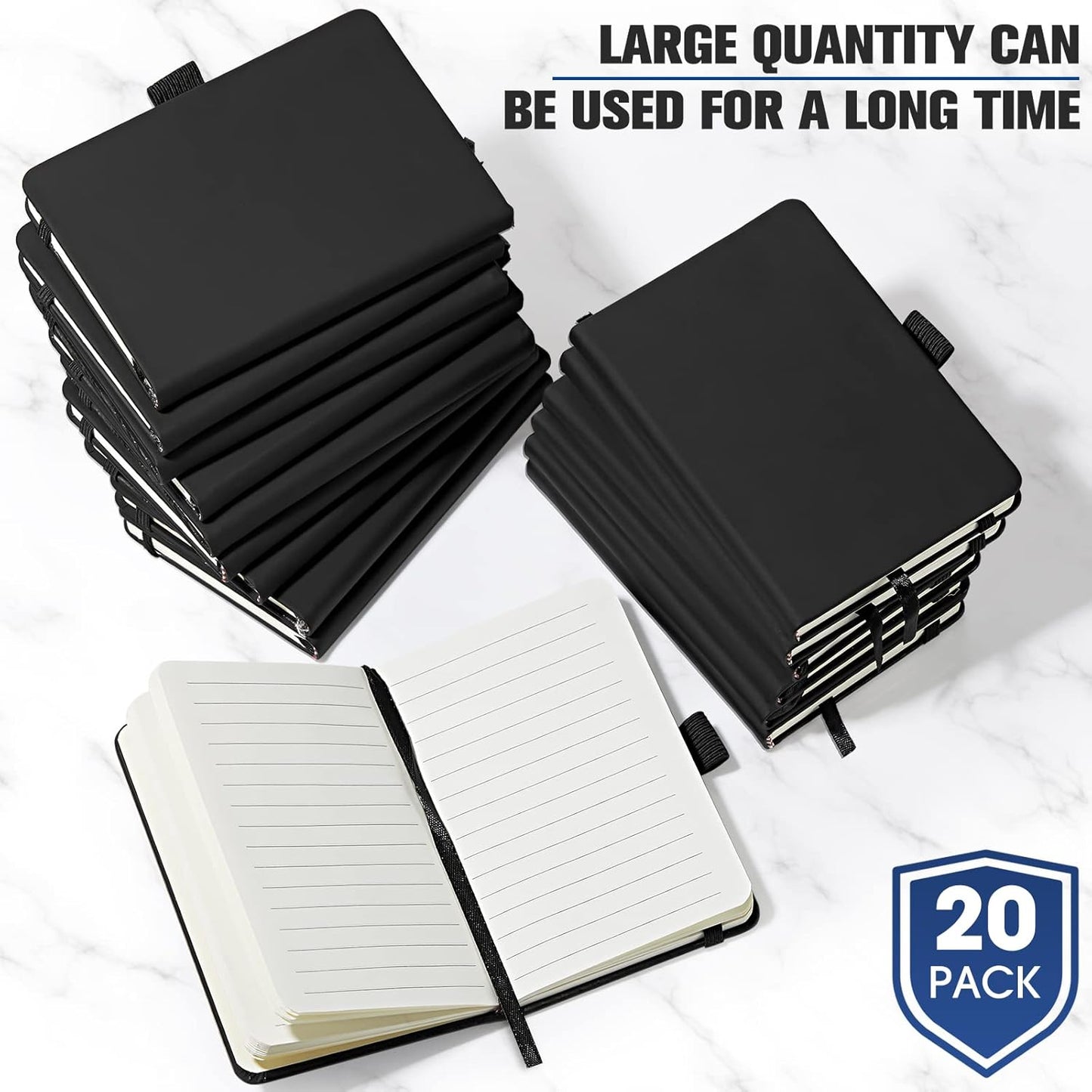 Laumoi 20 Pack Pocket Notebook Journals 3.7" x 5.7" Hardcover Small Mini Pocket Notebooks with Pen Holder A6 Lined Journal with 100 Gsm Paper(Black)