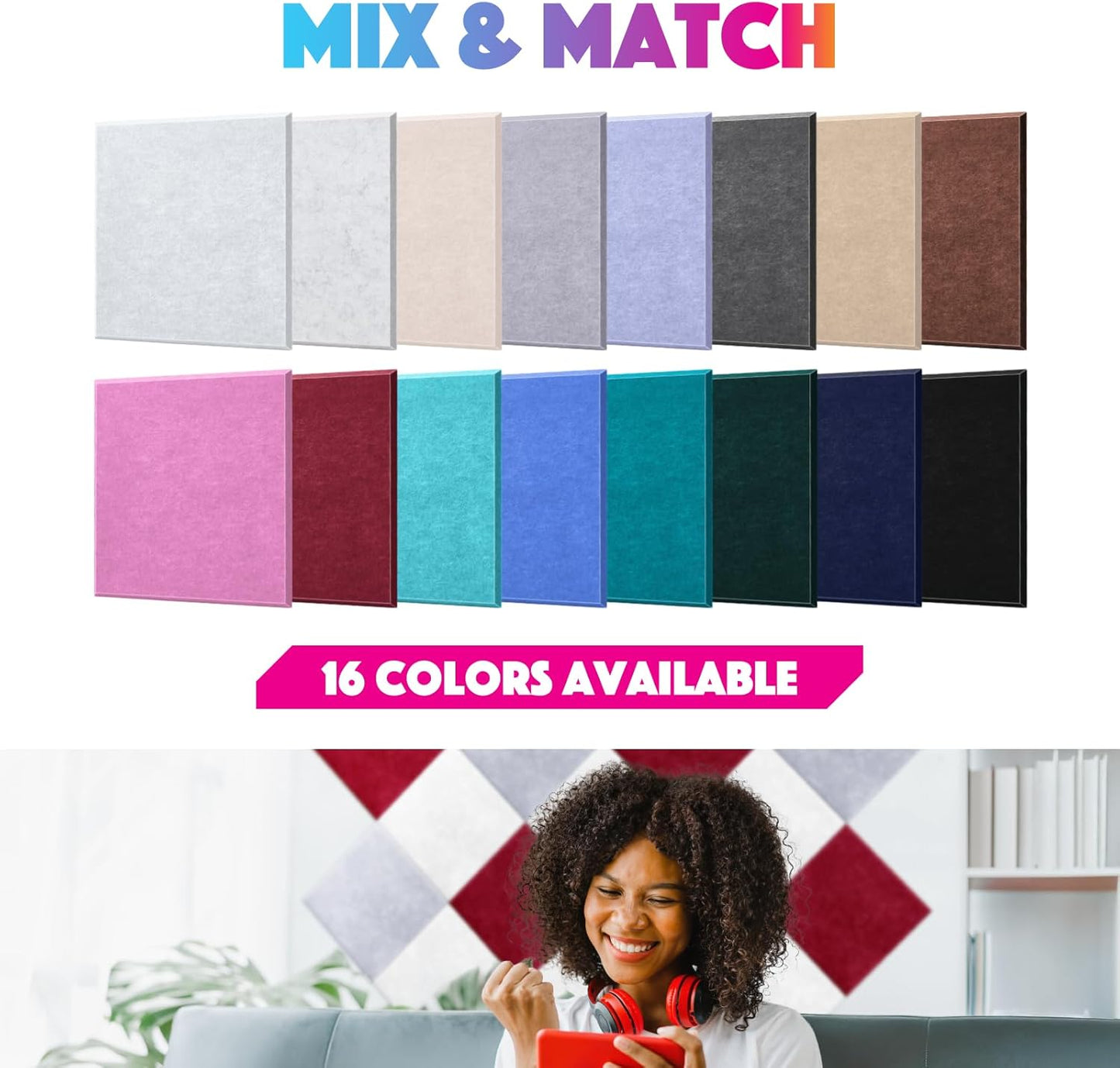 Sonic Acoustics 18-Pack Soundproof Wall Panels,Self-Adhesive Acoustic Panels,High-Density 12x12x0.4 Inch Sound Absorbing Wall Panels for Home, Office, Studio & Recording Rooms (White Square)