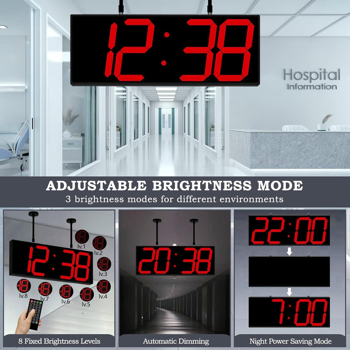19.5'' Large Digital Wall Clock with Double Sided Display,Multi-Functional LED Hanging Digital Clock with Adjustable Brightness,Suitable for Offices, Warehouses, Corridors (Red)