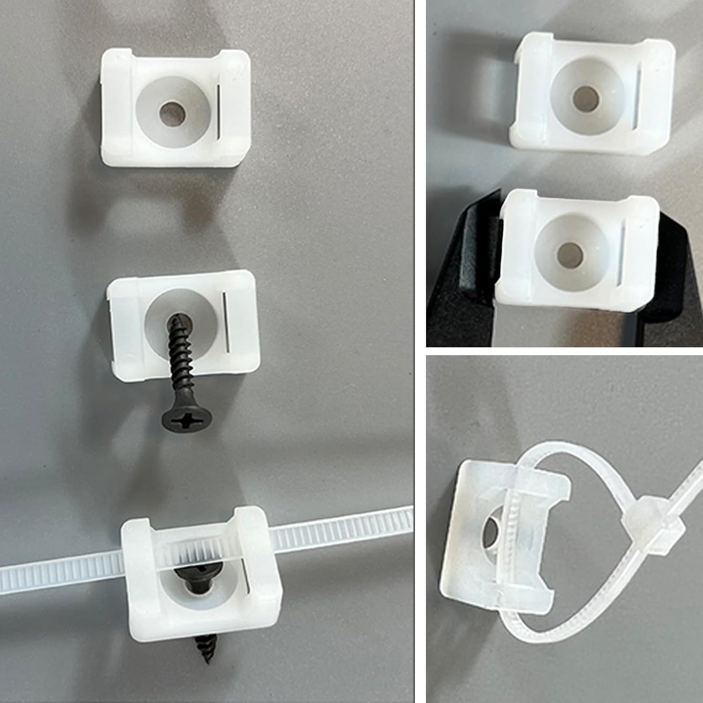 100Pcs Cable Zip Tie Mounts Kit, 0.9in Plastic Zip Ties with Screw Hole, White Zip Tie Anchors, Sturdy Zip Tie Mounting Squares Base with Tapping Screw for Wire Organizer (White, 0.9 inch)