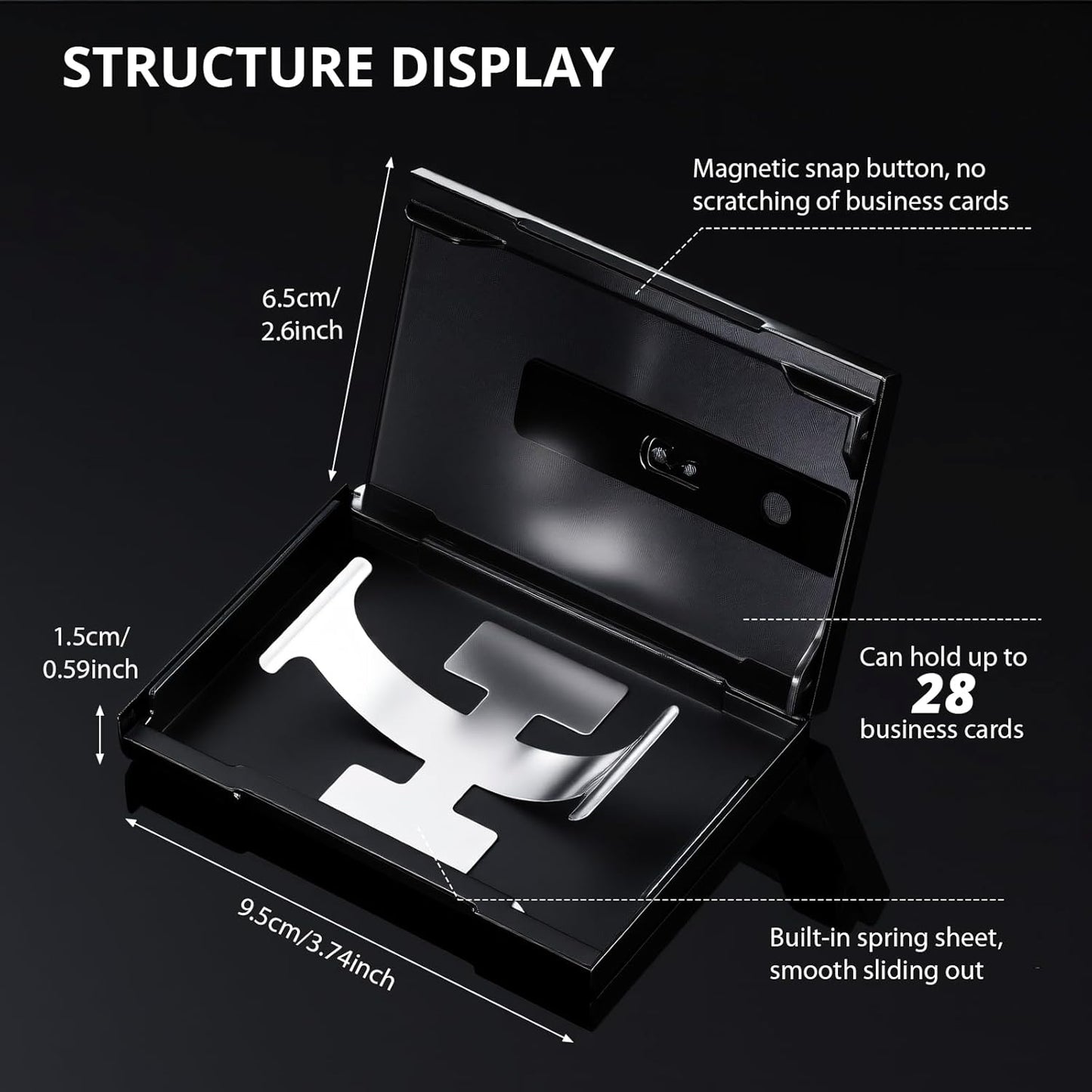 Zonon Large Thumb Drive Business Card Holder Fit 28 Name Credit Aluminum Alloy Slide out Name Card Case Portable Business Holder Wallet Pocket for Men Women(Black)