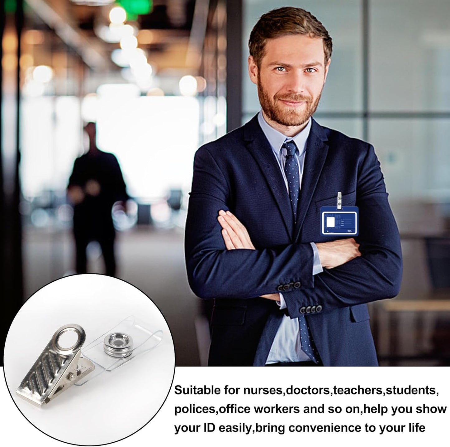 Happy Trees 400 Pcs Metal Badge Clips with Clear PVC Straps, ID Holder Clip for Badge Holders, Name Tags, ID Cards, Work Badges