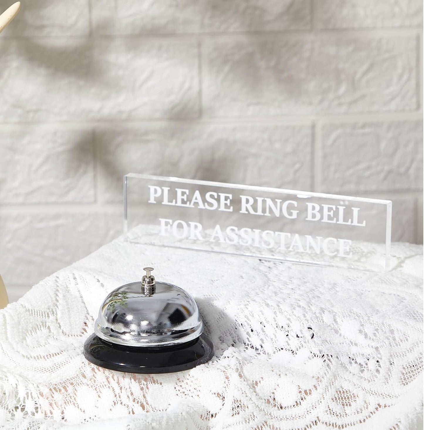 Desk Bell for Service and Please Ring Sign 2" x 8" Acrylic No Receptionist Sign Call Ring Bell for Office Hotel Restaurant Counter Reception Area