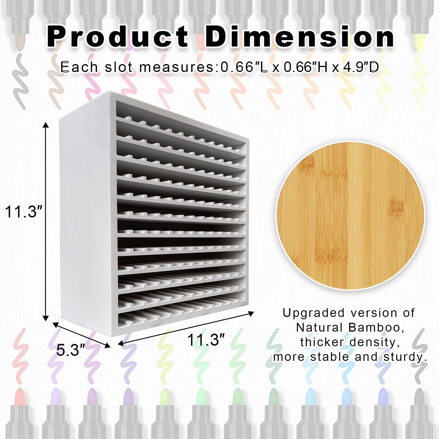 MinBoo Bamboo Art Supply Storage Rack - Wooden Marker Organizer for 144 Markers, Pens, Colored Pencils, Paint Brushes (White)