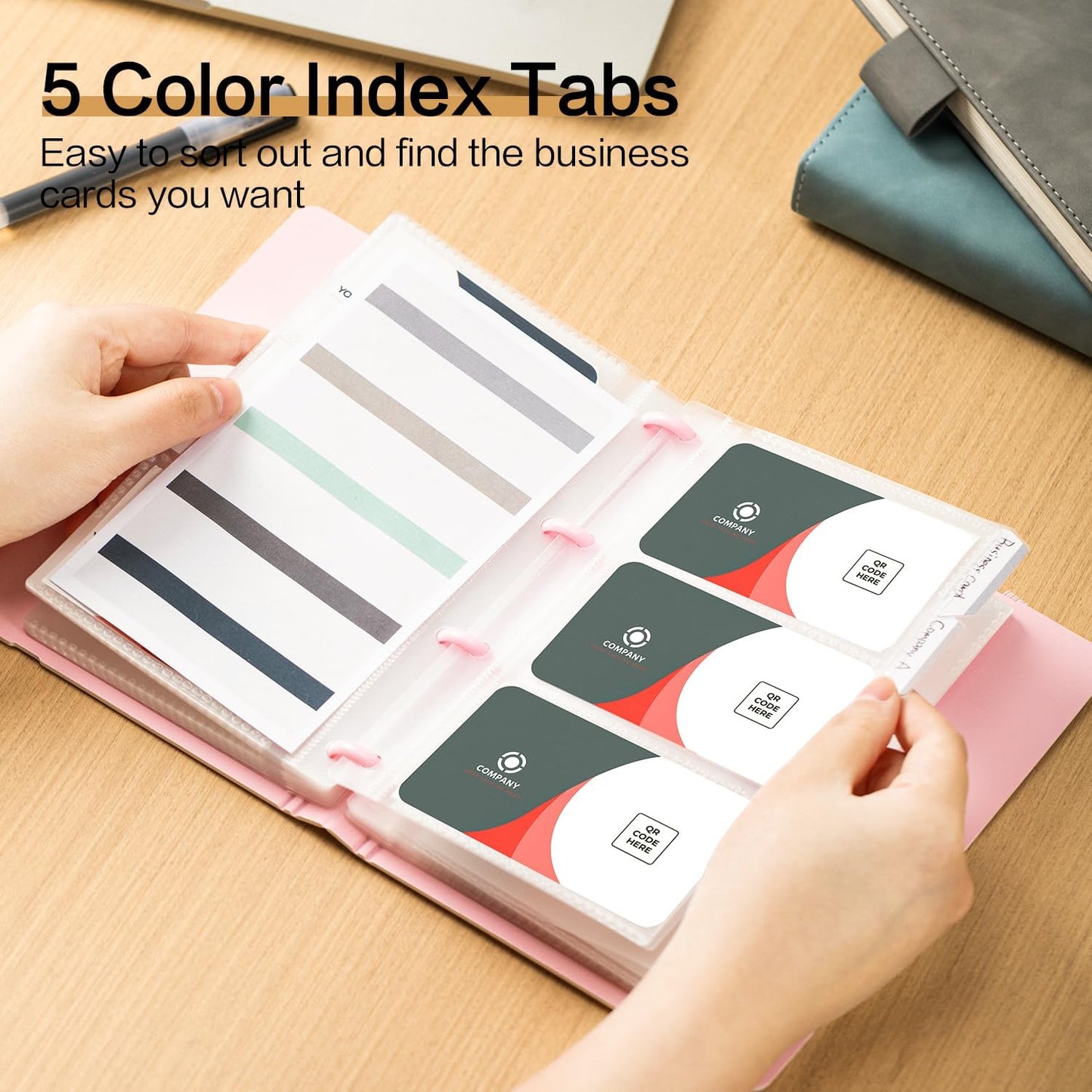 deli Business Card Book Holder, Business Card Organizer, Name Card Book Holder, Portable Office Business Card Holder, Hold 180 Cards, Pink