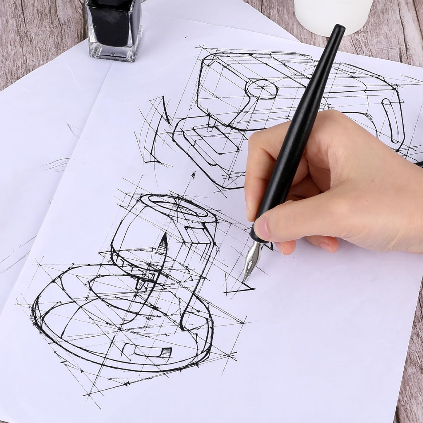 11PCS Comic Pen Nibs Set, Oblique Calligraphy Nibs for Dip Pens Drawing, Wooden Fluid Writer Pen Holder with 10 Pieces Stainless Steel Pen Replacement Nibs for Writing, Painting, Signing, Sketch