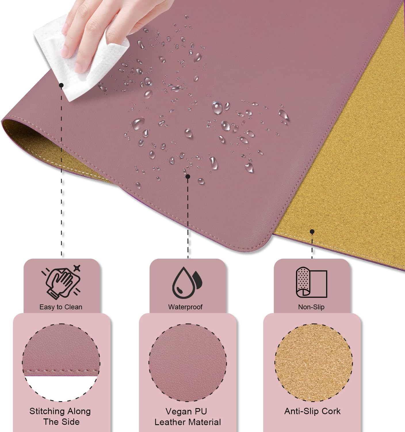 Large Desk Pad, 55'' x 17'', Office Desk Mat, Computer Mat for Desk, Leather Desk Pad for Home & Office, Purple Pink