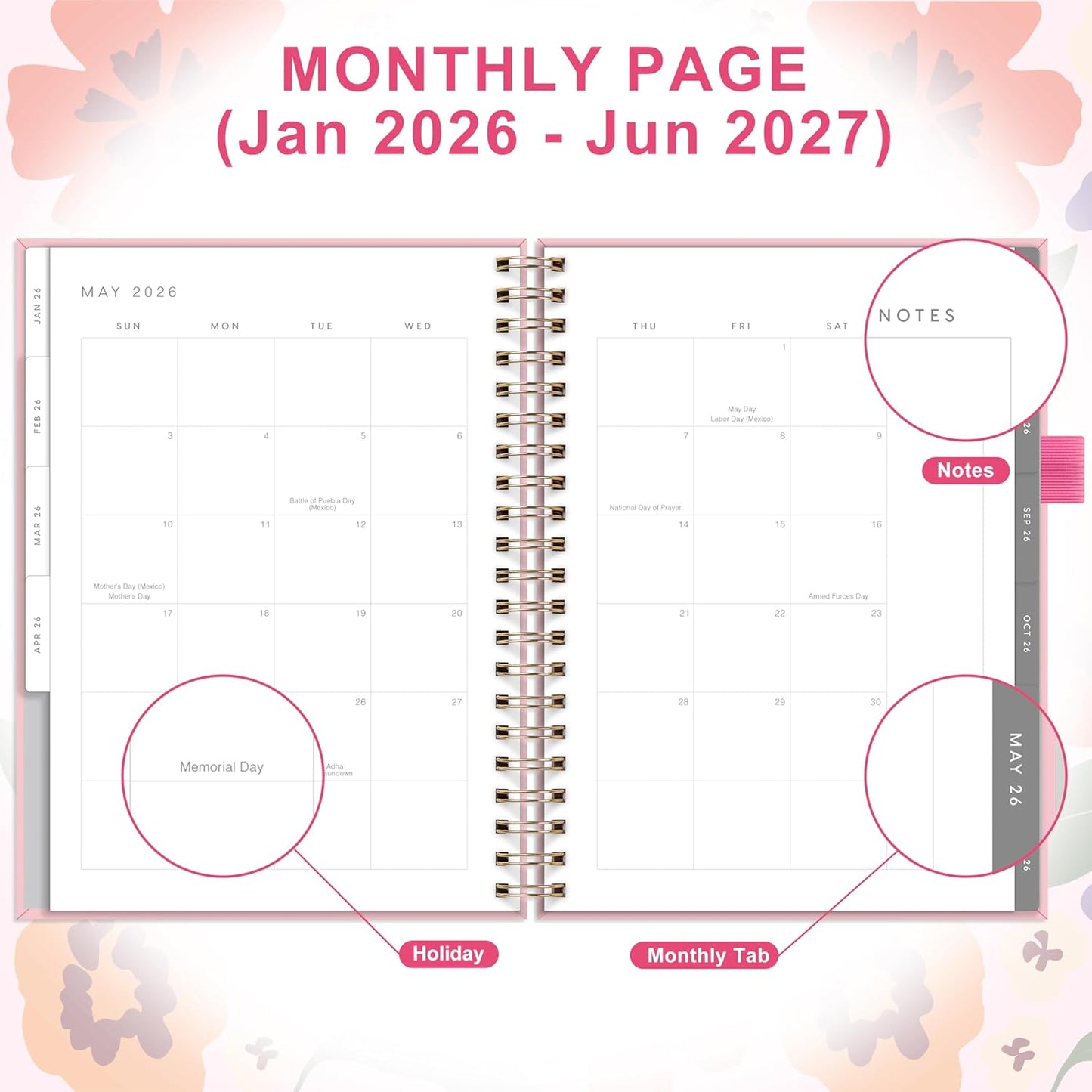 And Per Se 2026 Planner with Pattern, A4 Size-Daily, Weekly & 18-Monthly Leather Hardcover Planner, Daily Schedule, Monthly Tabs, 100 GSM Thick Paper(Elegant Florals)