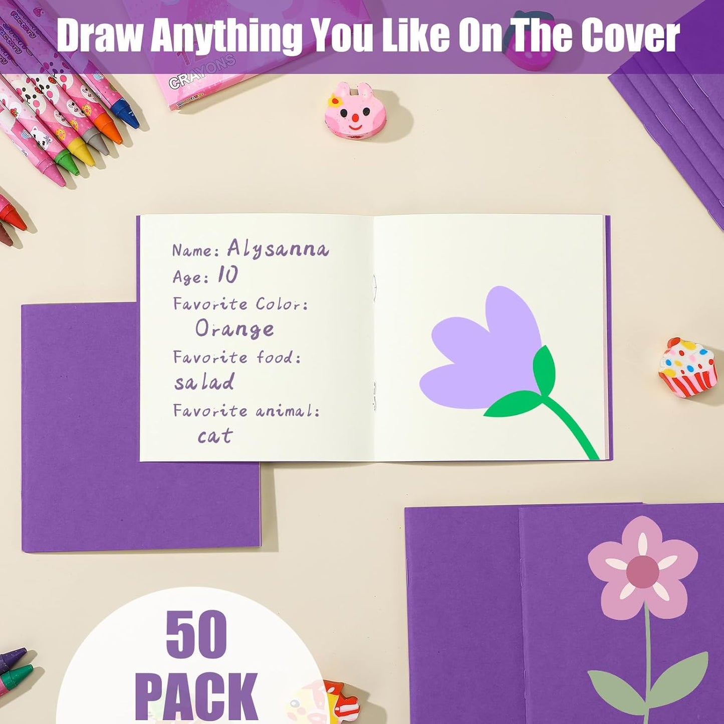 Thenshop 50 Pack Mini Pocket Kraft Notebooks Bulk 4 x 4 Inch Journal Notepads with Dot Memo Sketchbooks Writing Notepad for Party Favors Supplies (Purple,Blank Page)