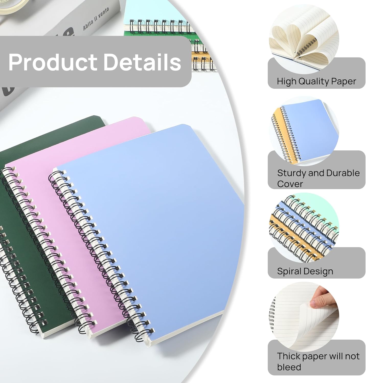 miikoul 48 Pack A5 Spiral Lined Notebooks, 8.3" X 5.5", 60 Sheets/120 Pages Wide Ruled Notebook Spiral Journals Bulk Paper Cover Notepad 12 Colors for Students Taking Class Notes Home Office Gift