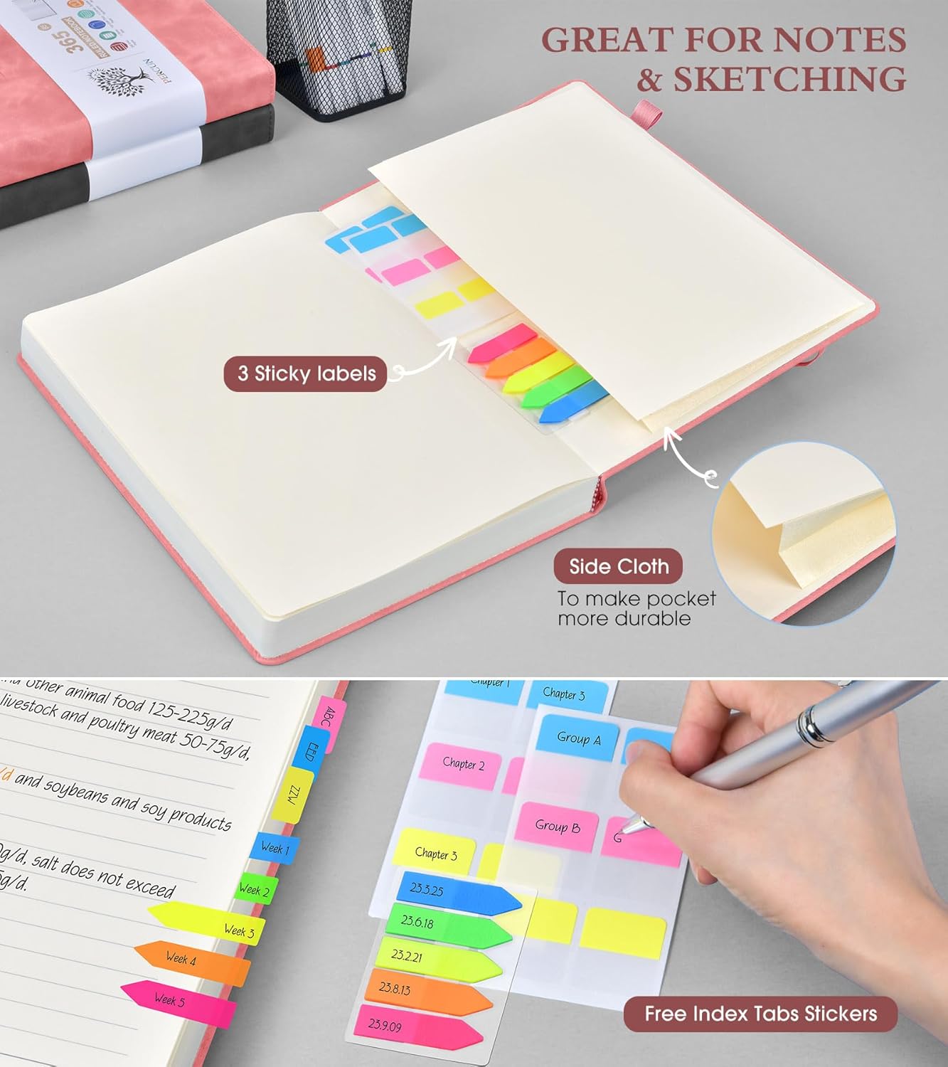 A4 Lined Journal Notebook，365 Page Large Leather Journals for Writing Women Men，Hardcover Notebook with 100Gsm Thick Pages for Travel，Work，School，College Ruled, Daily Diary (8.5" x 11.4")