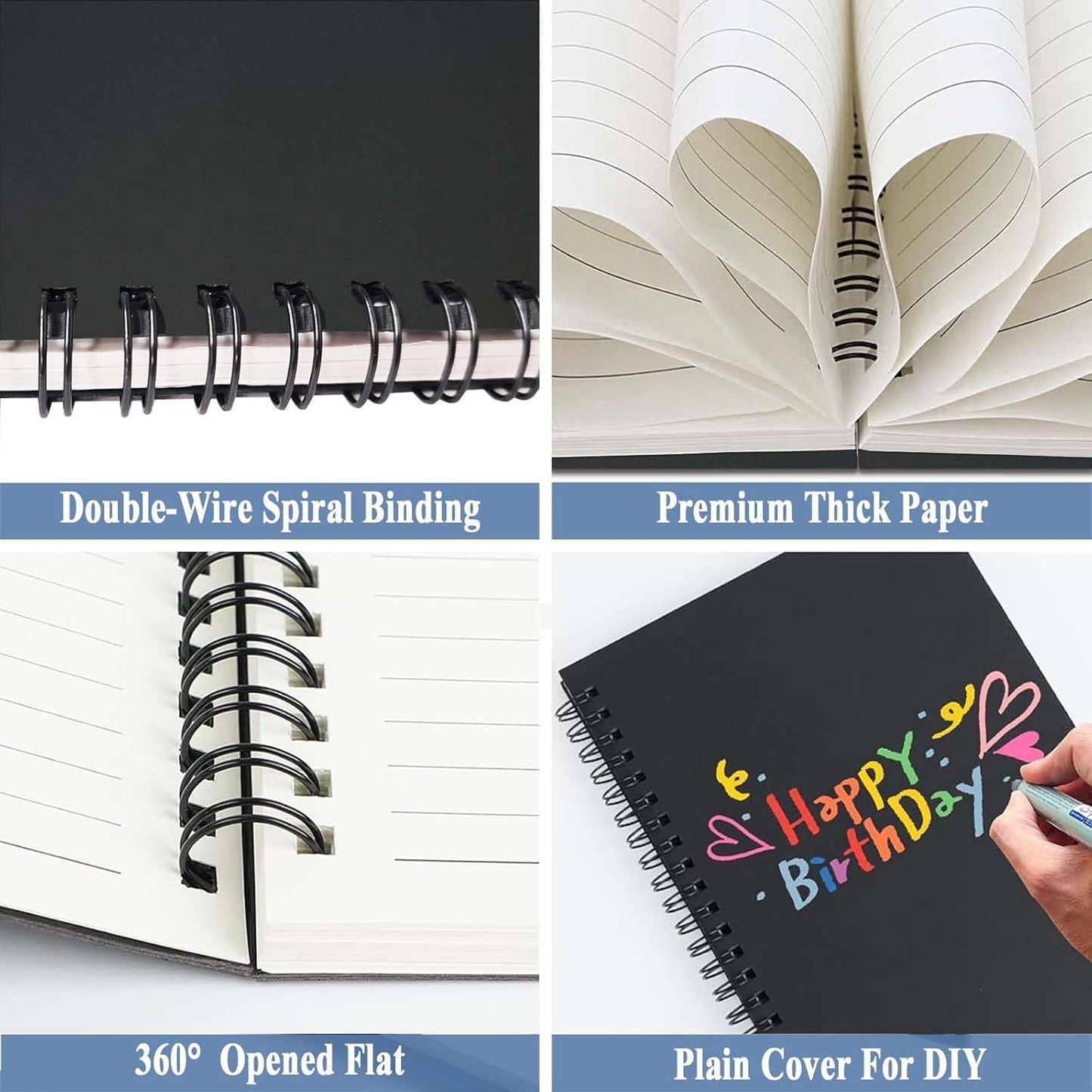 GINMLYDA Black Small Spiral Notebook 6Pack, 120 Lined Pages 8.25x5.50 Inches Spiral Journal Kraft Cover Notebooks & Writing Pads for School Home Office Aesthetic Sketch Drawing Note