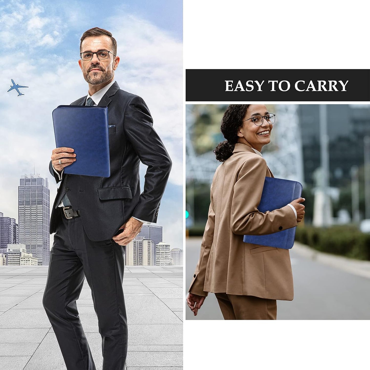 ProCase Portfolio Business Padfolio Folder with Zipper, Conference Meeting Executive File Legal Document Organizer with Pockets Letter Size A4 Writing Pad Notepad Padfolio -Navy