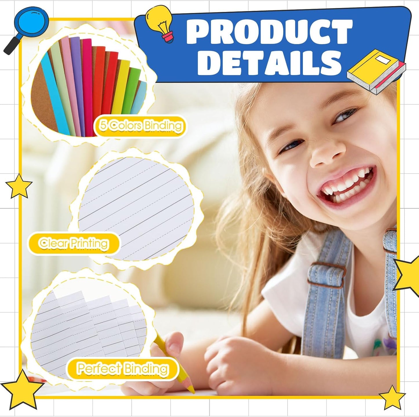 Henoyso 40 Pcs Primary Composition Notebook 9 3/4 x 7 1/2 Inch Kids Journal, Back to School Supplies, K-2 Primary Writing Notebook for Kids Student Draw and Write Story Journal (Stylish Color)