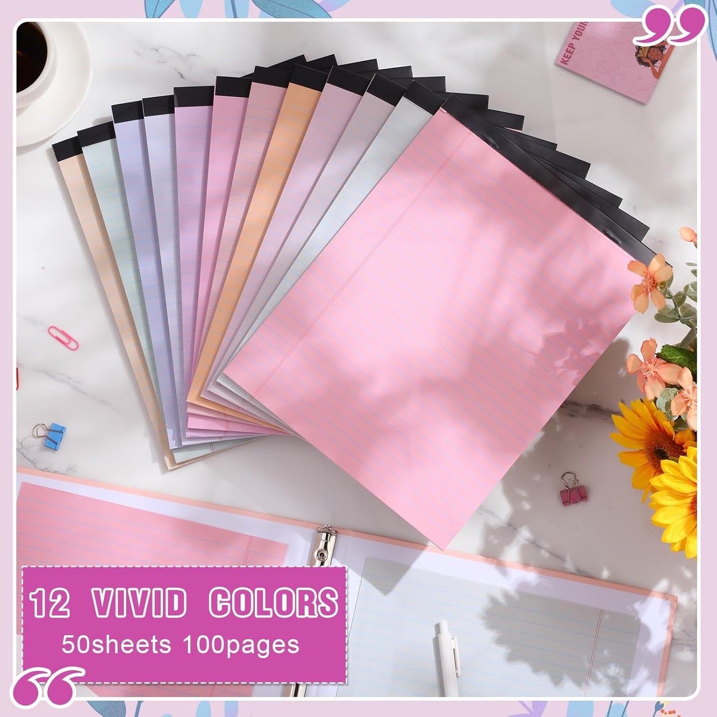 Lincia 12 Pcs Colored Legal Pad Writing Pads 8.5 x 11 Inch Wide Ruled 50 Sheets Per Notepad Micro Perforated Writing Notepad for School, College, Office, Business (Pastel Colors)