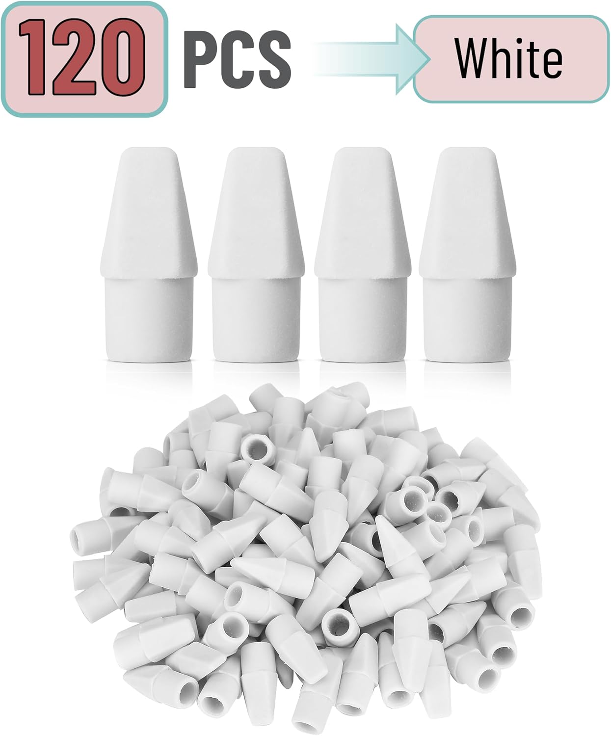 Mr. Pen- White Pencil Top Erasers, 120 pcs, Eraser Caps for Pencils, White Pencil Head Erasers for Pencils Tops