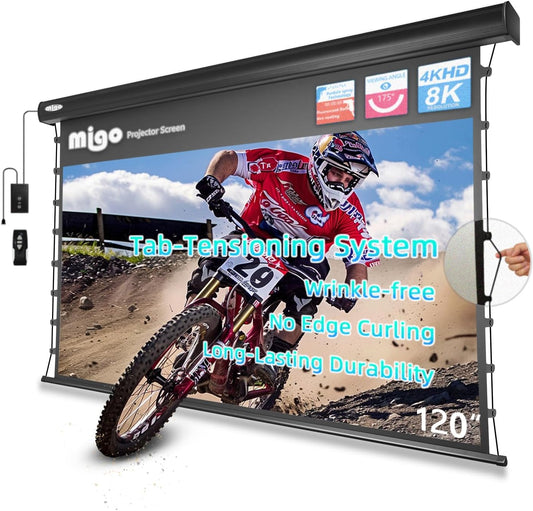 120 Inch Motorized Projector Screen Pull Down,2.0 Gain Partial Ambient Light 4K HD TabTension Electric Projector Screen Wall/Ceiling Mount for UST Projector Indoor Home Theater Bar(Black Housing)