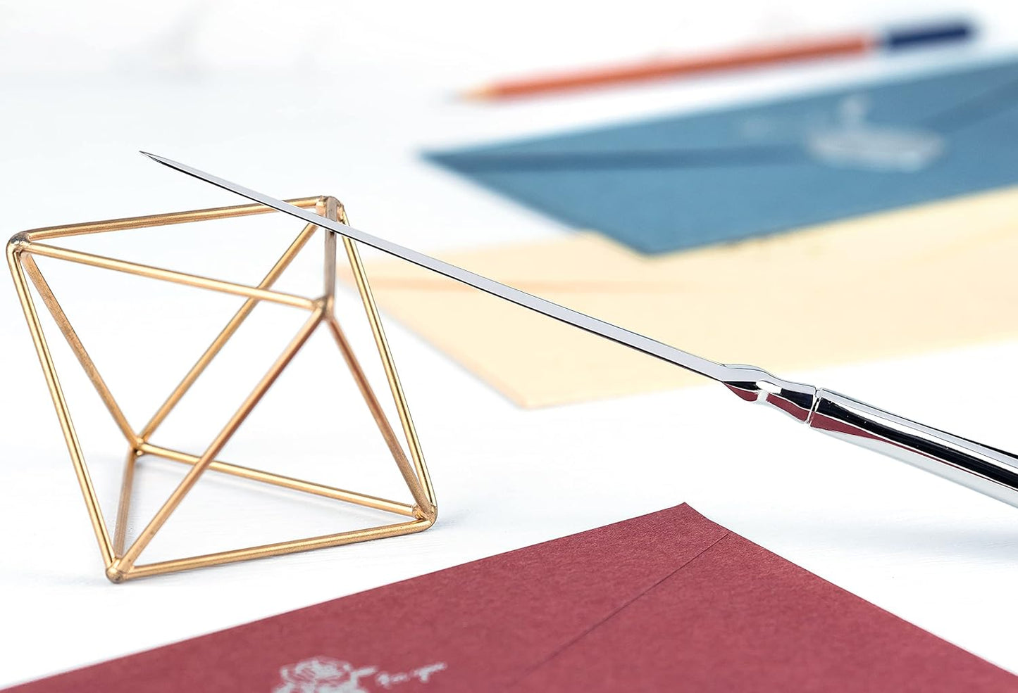 Silvery & Rose Gold Letter Opener, Envelope Opener Knife Metal Letter Opening Knife, Paul Revere Paper Cutting Knife, 9 inches (2 Pack)