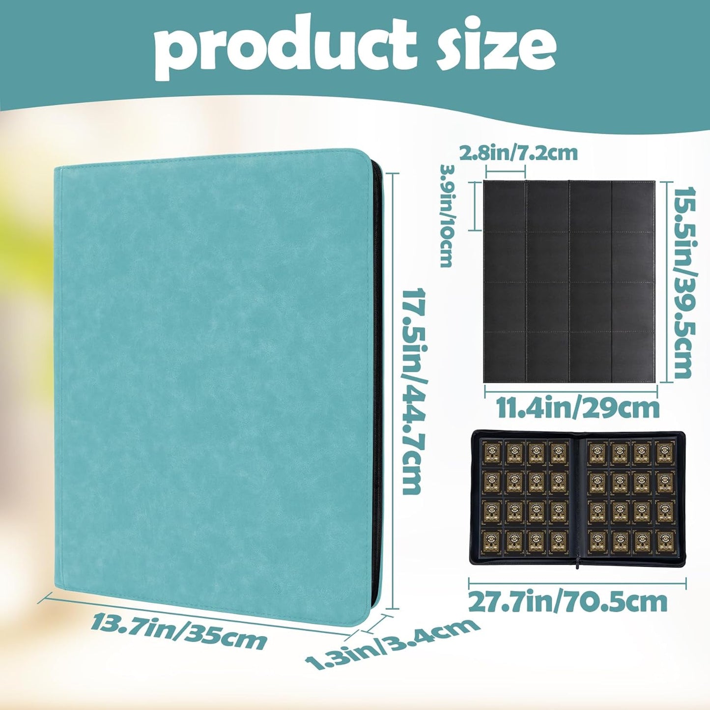 1000+ Pockets Trading Card Binder, 16 Pockets Trading Card Binder Ringless Side Loading Trading Card Album Folder for TCG,MTG,Sports Cards(Light green)