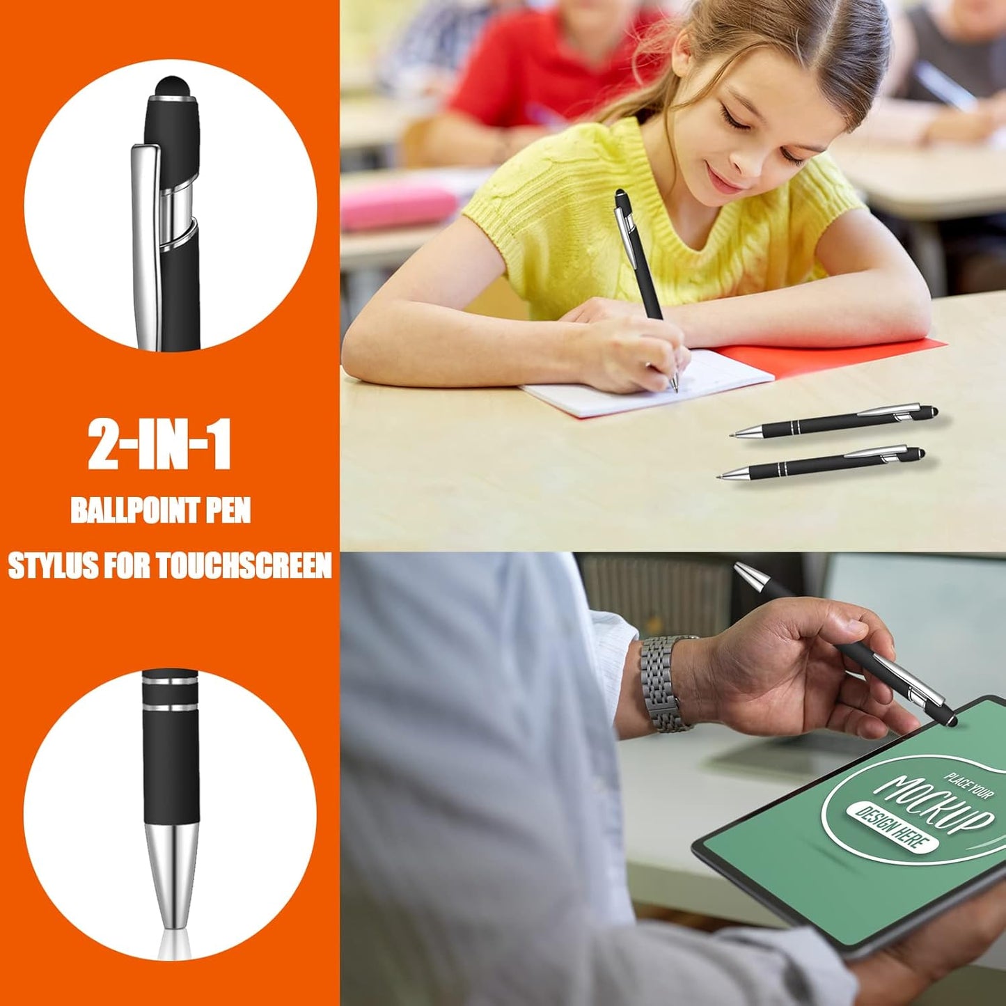 8 Pcs Blue Ink Ballpoint Pen with Stylus Tip 2 in 1 Stylus Ballpoint Pen Metal Pens Stylus Pen for Touch Screens School Office Coworkers (Multicolor)