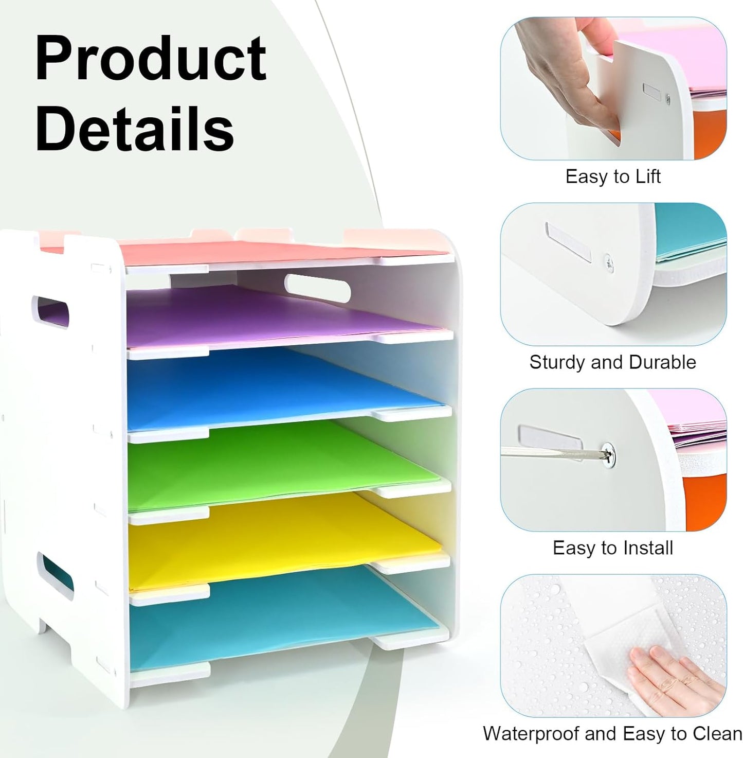 12x12 Paper Organizer, 6-Tier Scrapbook Paper Storage, Stackable Desktop File Holder for Home, Office, Classroom, and Craft Room