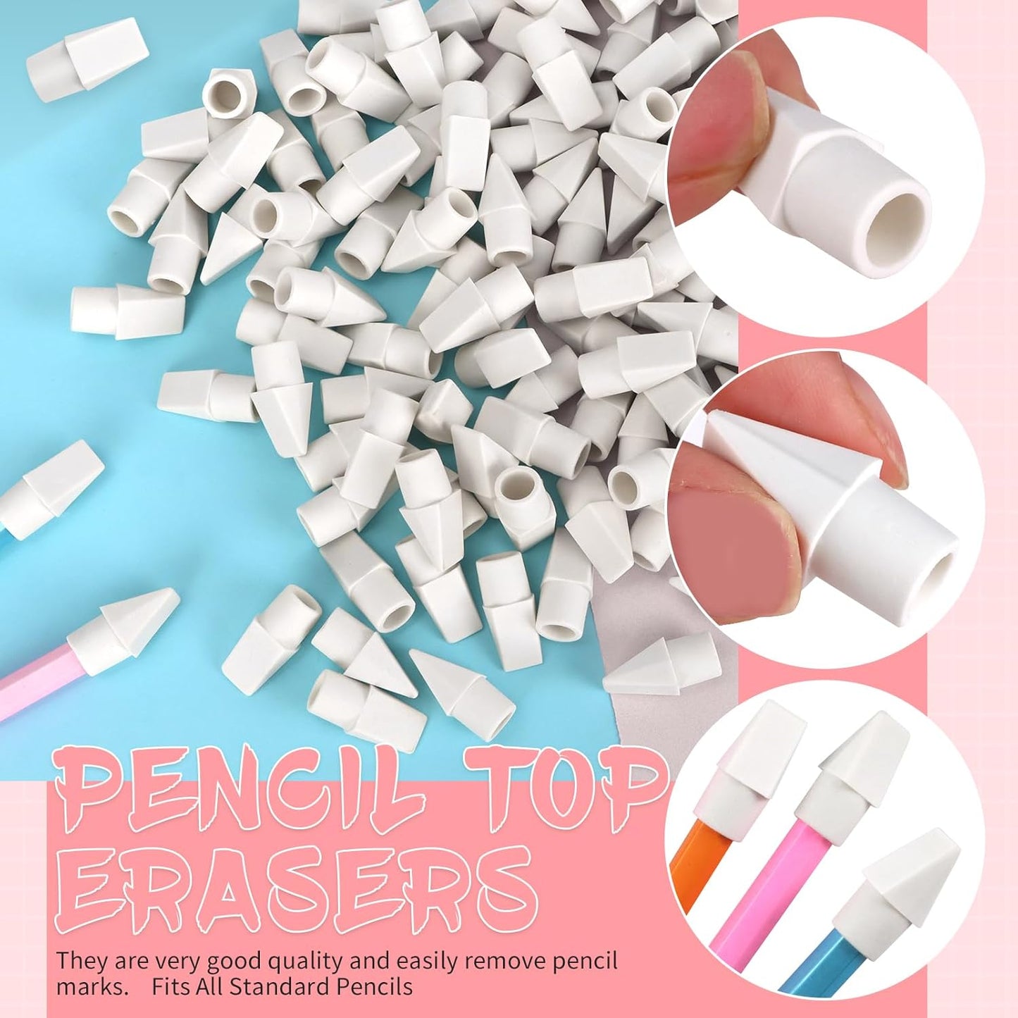 PRALB 200PCS Grayish White Pencil Top Eraser Caps - Compact Bullet Tip Erasers for Home, School & Office Essentials