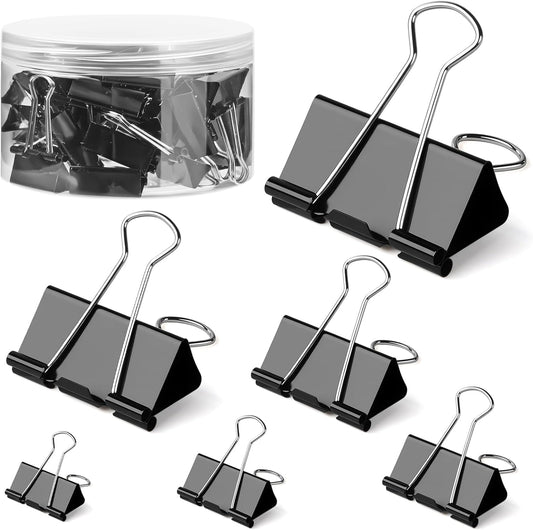 150 PCS Binder Clips Assorted Sizes, Extra Large Medium Small Mini and Micro, Metal Paper Binder Clip Black,Paper Clamps, 6 Sizes for Office, School and Home