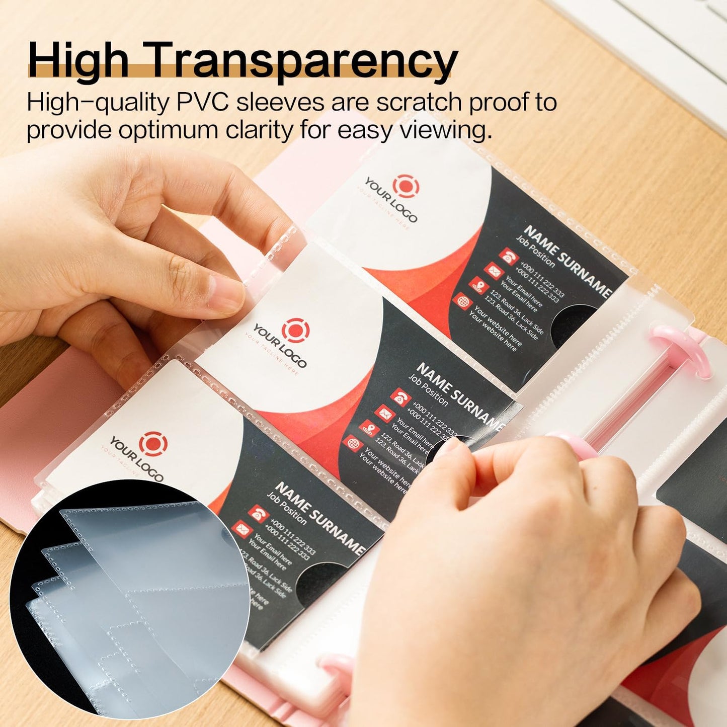 deli Business Card Book Holder, Business Card Organizer, Name Card Book Holder, Portable Office Business Card Holder, Hold 180 Cards, Pink