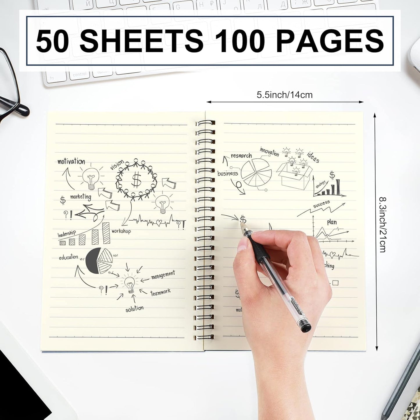 Yahenda Spiral Notebook Bulk A5 Journal Lined 8.3'' x 5.5'' Writing Composition Paper Small Notepad Subject Notebook for Students Office Business Back to School Supplies(Deep Blue,36 Pcs)